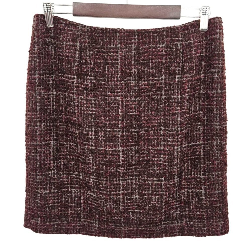 Amanda Chelsea Mini Bucle Skirt Womens Sz 8 Brown Tweed Slub Knit Lined Slit Y2K